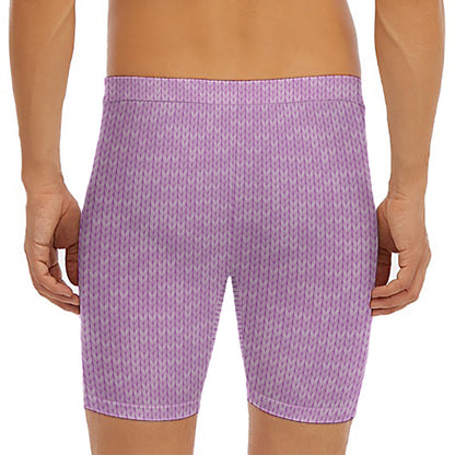 Violet Knitted Pattern Print Men's Long Boxer Briefs