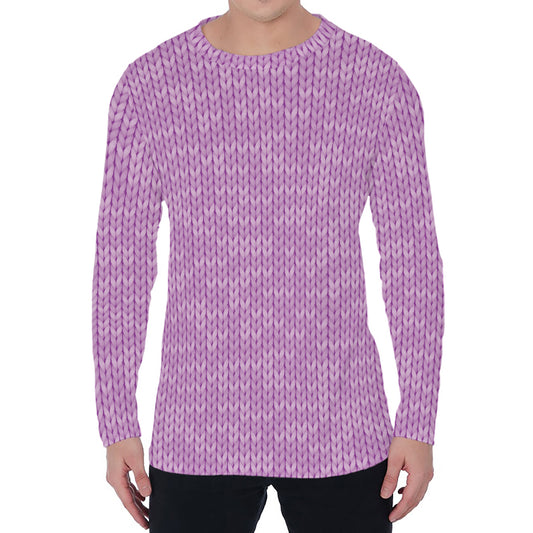 Violet Knitted Pattern Print Men's Long Sleeve T-Shirt