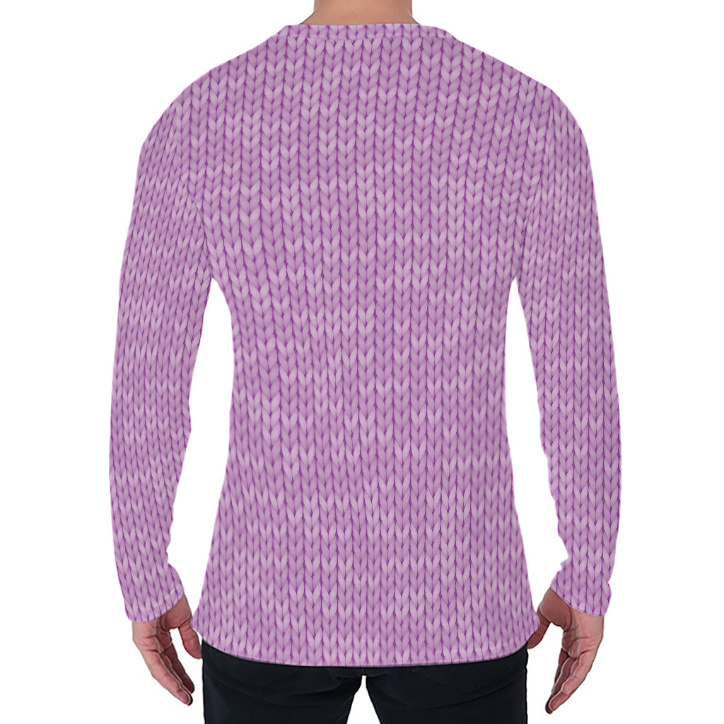 Violet Knitted Pattern Print Men's Long Sleeve T-Shirt