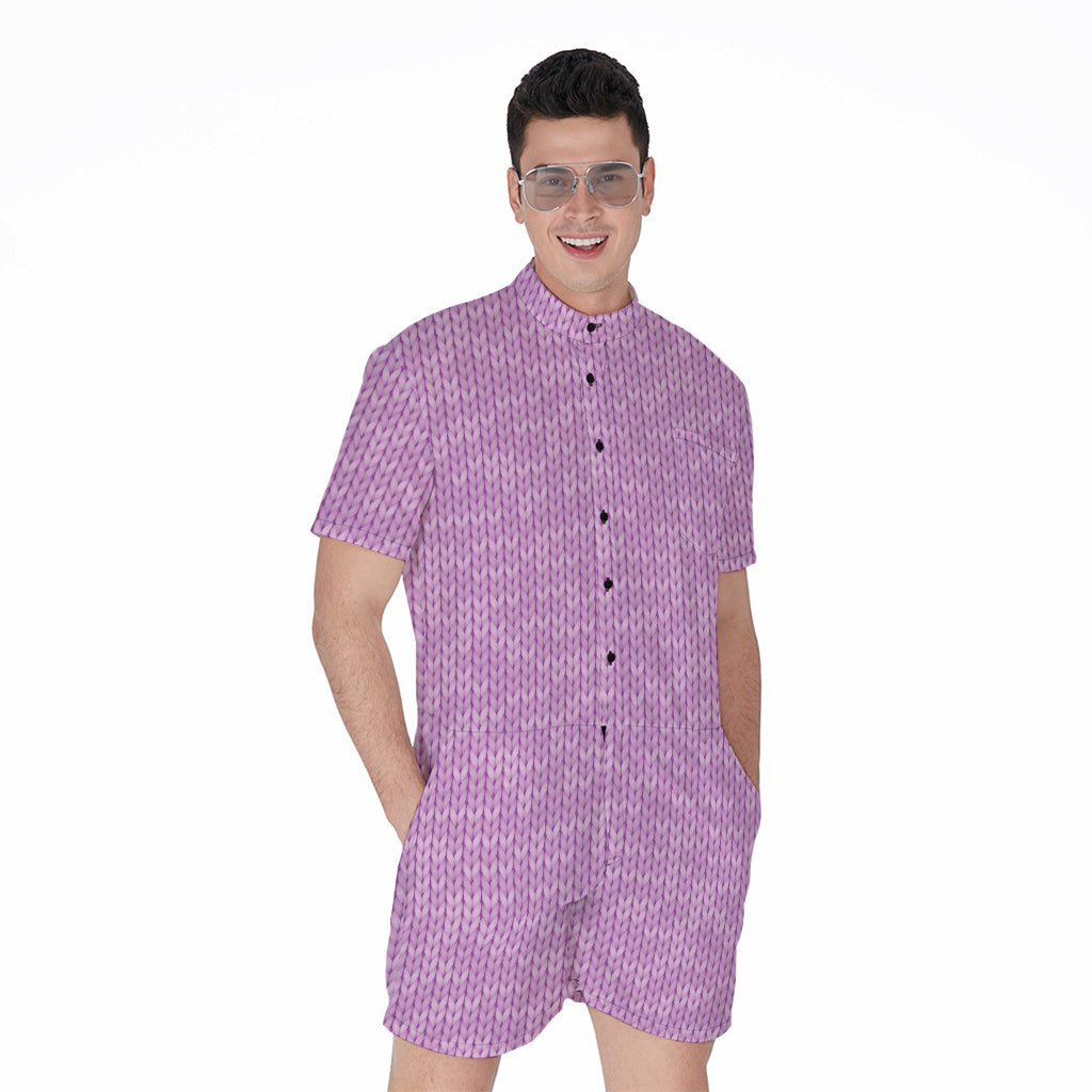 Violet Knitted Pattern Print Men's Rompers