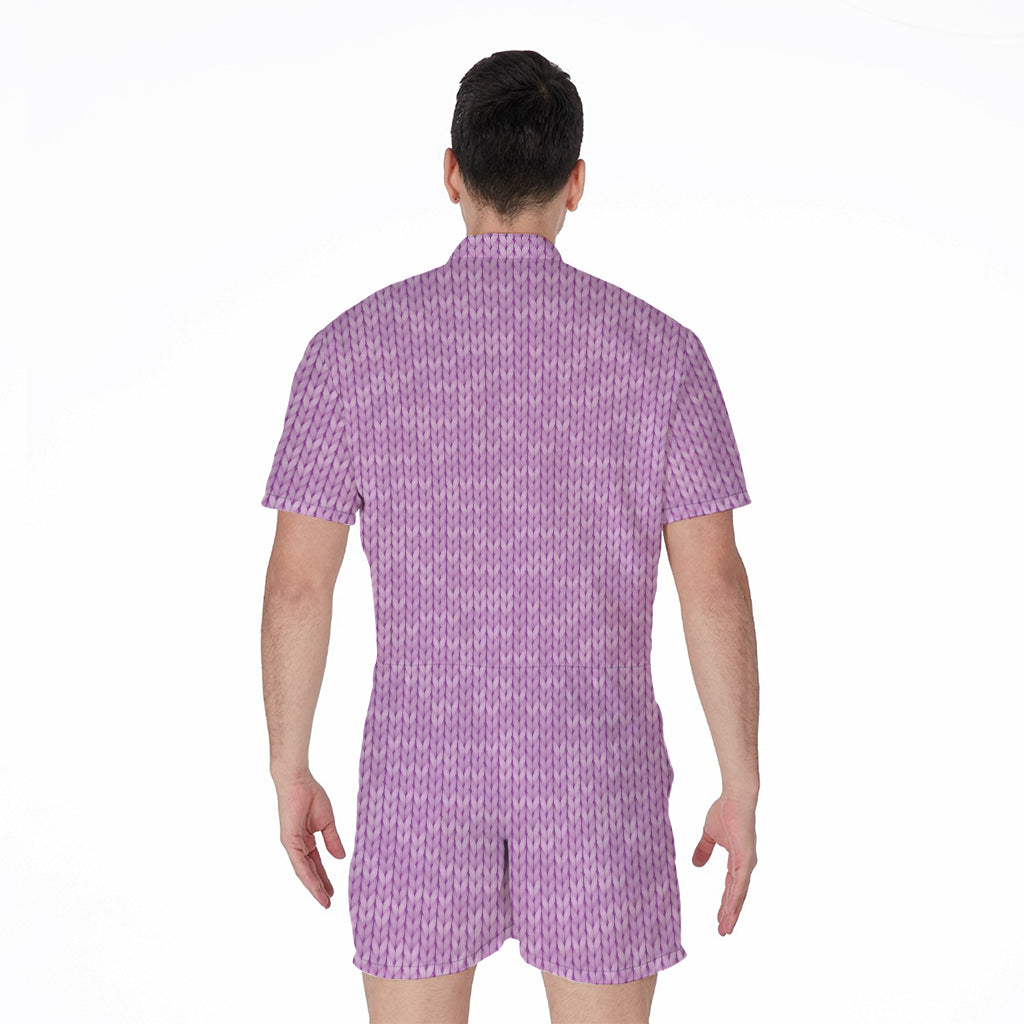 Violet Knitted Pattern Print Men's Rompers