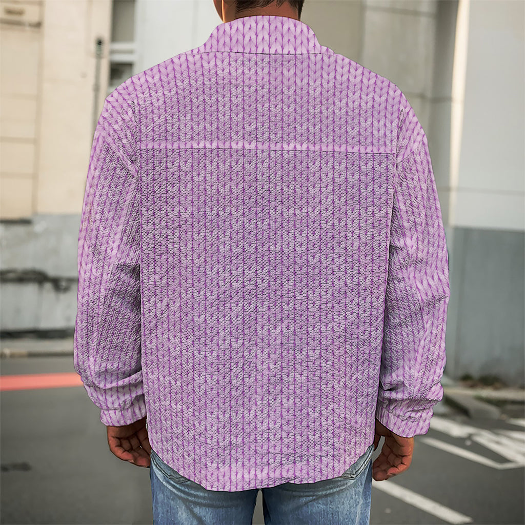 Violet Knitted Pattern Print Men's Shirt Jacket
