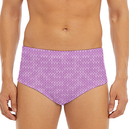 Violet Knitted Pattern Print Men's Triangle Swim Briefs