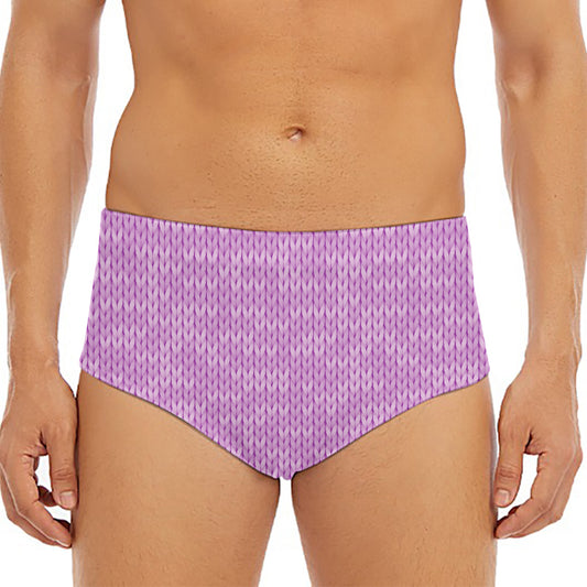 Violet Knitted Pattern Print Men's Triangle Swim Briefs