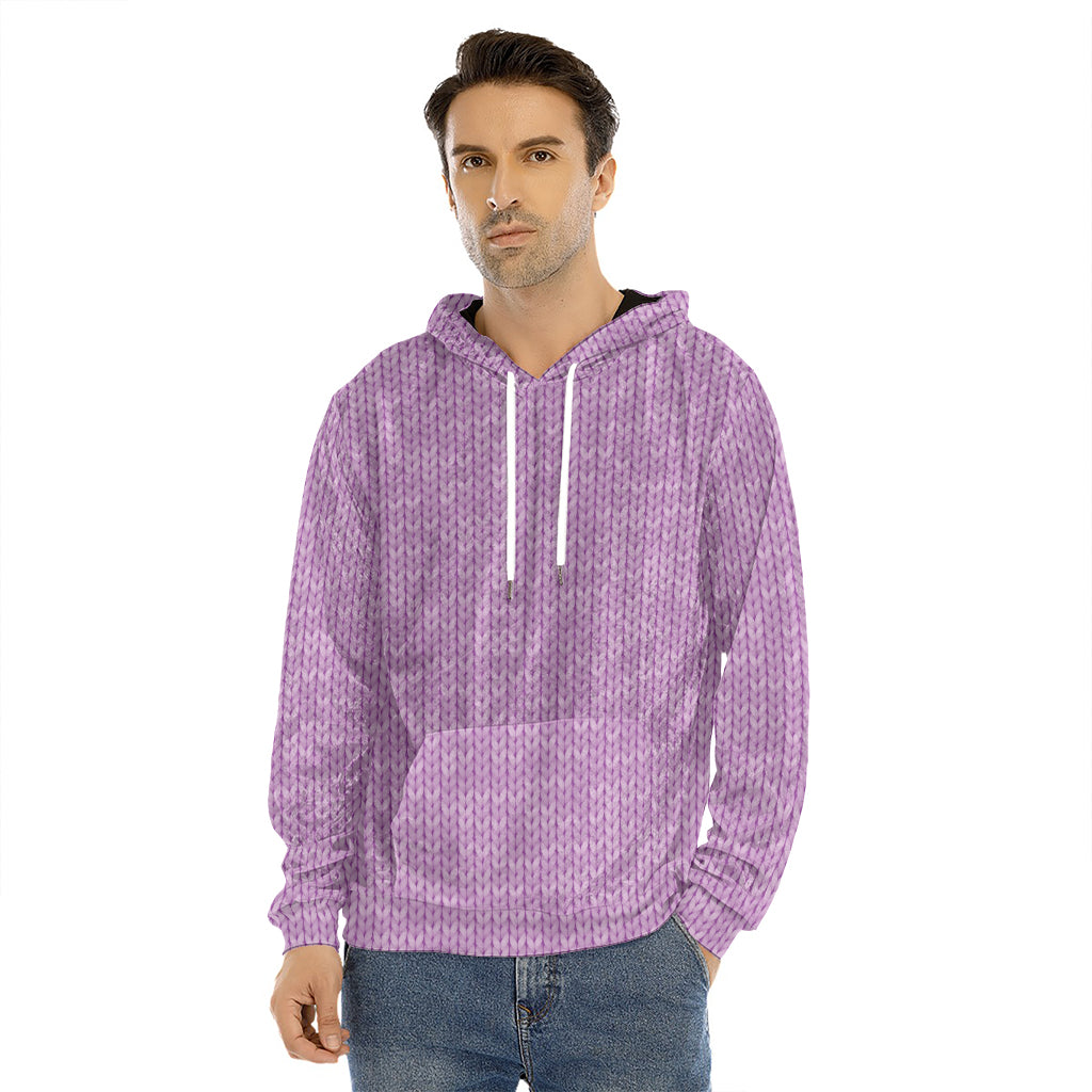 Violet Knitted Pattern Print Men's Velvet Pullover Hoodie