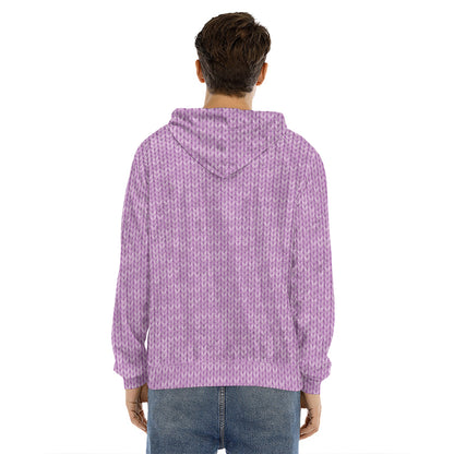 Violet Knitted Pattern Print Men's Velvet Pullover Hoodie