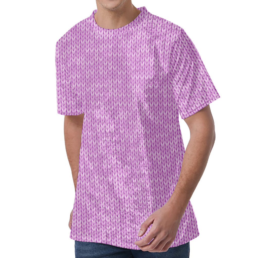 Violet Knitted Pattern Print Men's Velvet T-Shirt