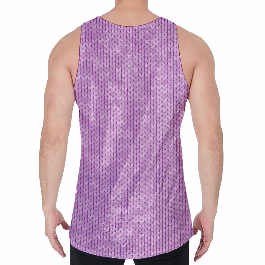 Violet Knitted Pattern Print Men's Velvet Tank Top