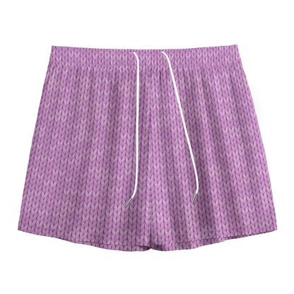 Violet Knitted Pattern Print Mesh Shorts