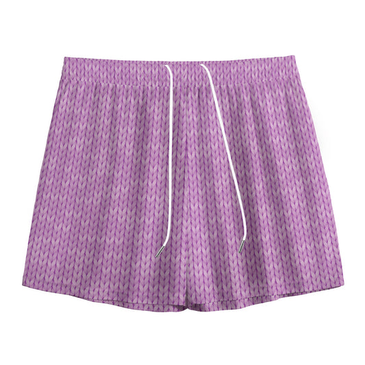 Violet Knitted Pattern Print Mesh Shorts
