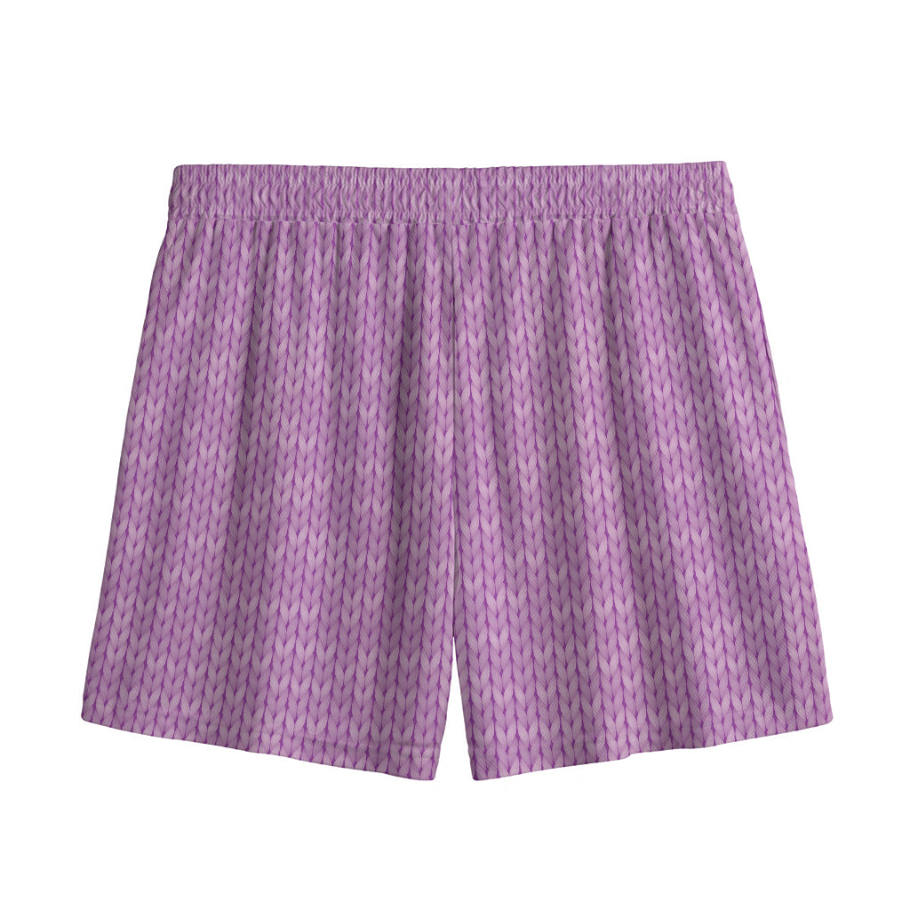 Violet Knitted Pattern Print Mesh Shorts