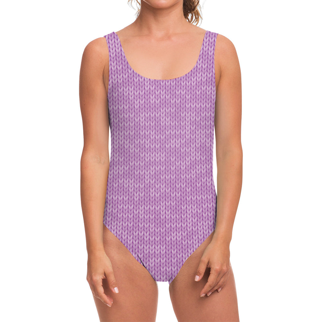 Violet Knitted Pattern Print One Piece Swimsuit