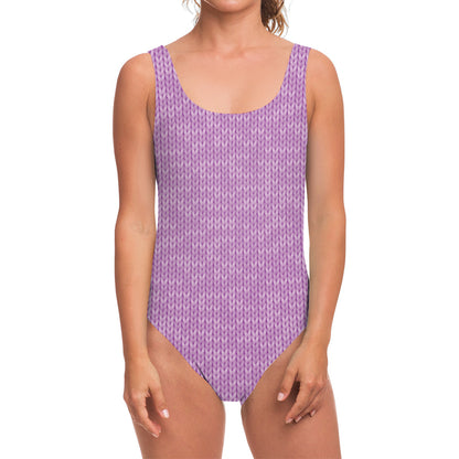 Violet Knitted Pattern Print One Piece Swimsuit