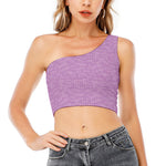Violet Knitted Pattern Print One Shoulder Crop Top