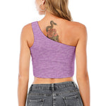 Violet Knitted Pattern Print One Shoulder Crop Top