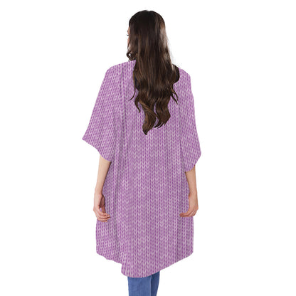Violet Knitted Pattern Print Open Front Beach Cover Up