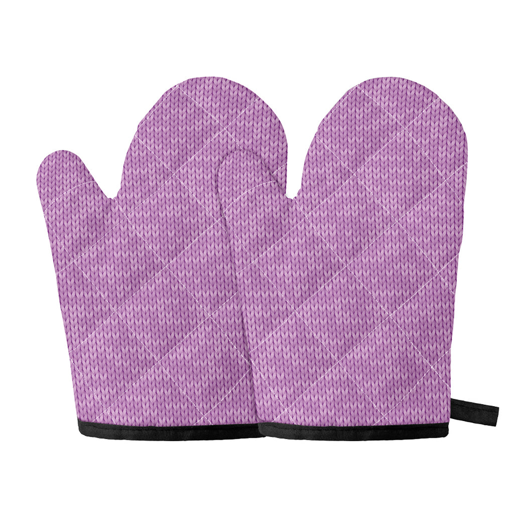Violet Knitted Pattern Print Oven Mitts