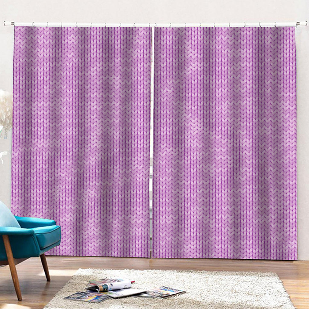 Violet Knitted Pattern Print Pencil Pleat Curtains