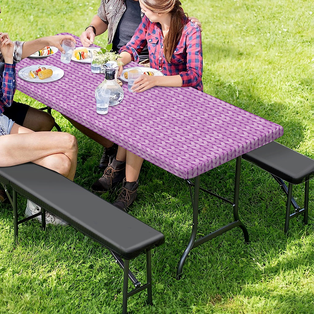 Violet Knitted Pattern Print Picnic Table Cover