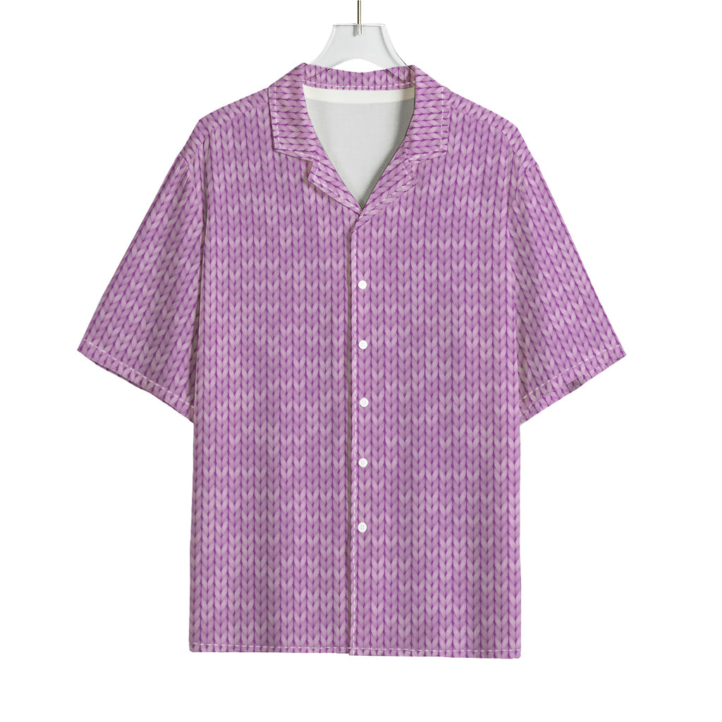 Violet Knitted Pattern Print Rayon Hawaiian Shirt