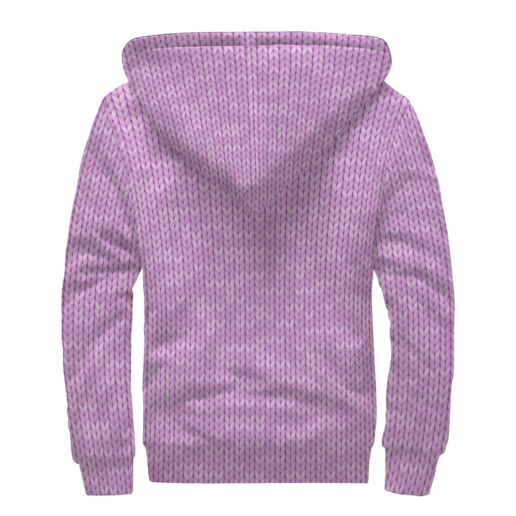 Violet Knitted Pattern Print Sherpa Lined Zip Up Hoodie