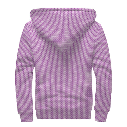 Violet Knitted Pattern Print Sherpa Lined Zip Up Hoodie
