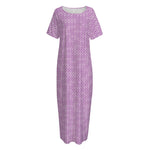 Violet Knitted Pattern Print Short Sleeve Long Nightdress