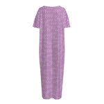 Violet Knitted Pattern Print Short Sleeve Long Nightdress
