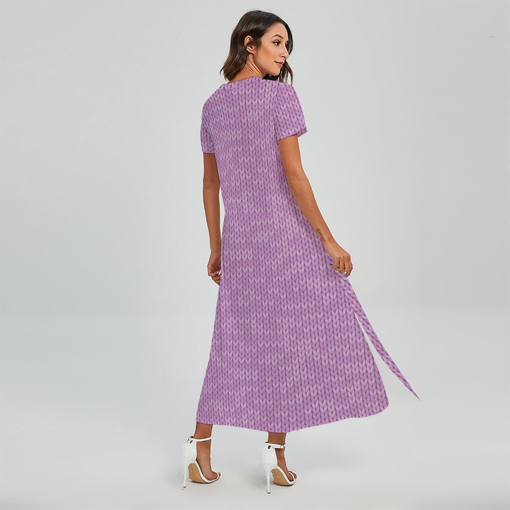 Violet Knitted Pattern Print Short Sleeve Maxi Dress