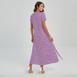 Violet Knitted Pattern Print Short Sleeve Maxi Dress