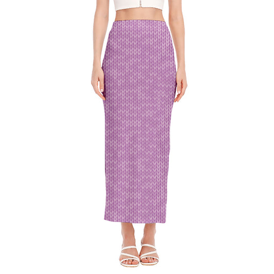 Violet Knitted Pattern Print Side Slit Maxi Skirt