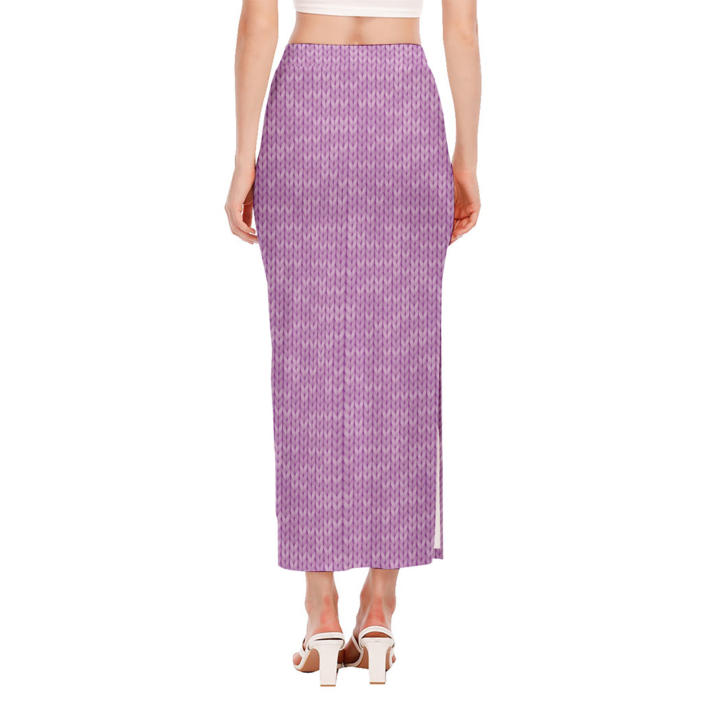 Violet Knitted Pattern Print Side Slit Maxi Skirt