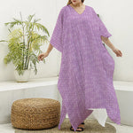 Violet Knitted Pattern Print Silk V-Neck Kaftan Dress