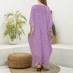 Violet Knitted Pattern Print Silk V-Neck Kaftan Dress