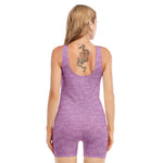 Violet Knitted Pattern Print Sleeveless One Piece Swimsuit