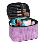 Violet Knitted Pattern Print Travel Makeup Bag