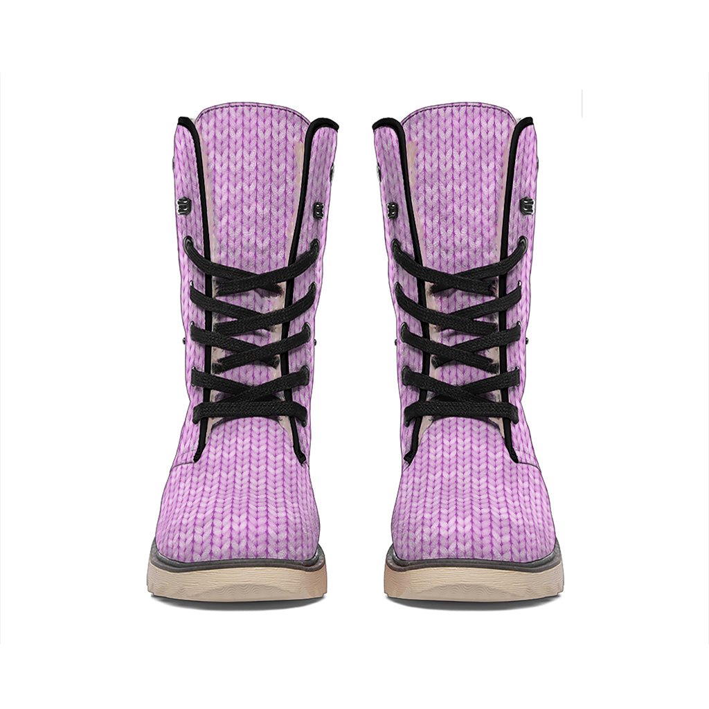 Violet Knitted Pattern Print Winter Boots