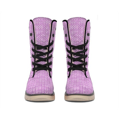 Violet Knitted Pattern Print Winter Boots