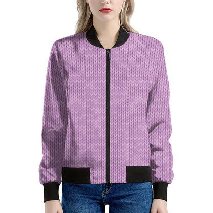 Violet Knitted Pattern Print Women's Bomber Jacket