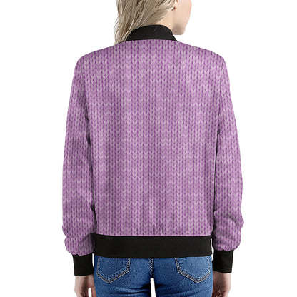 Violet Knitted Pattern Print Women's Bomber Jacket