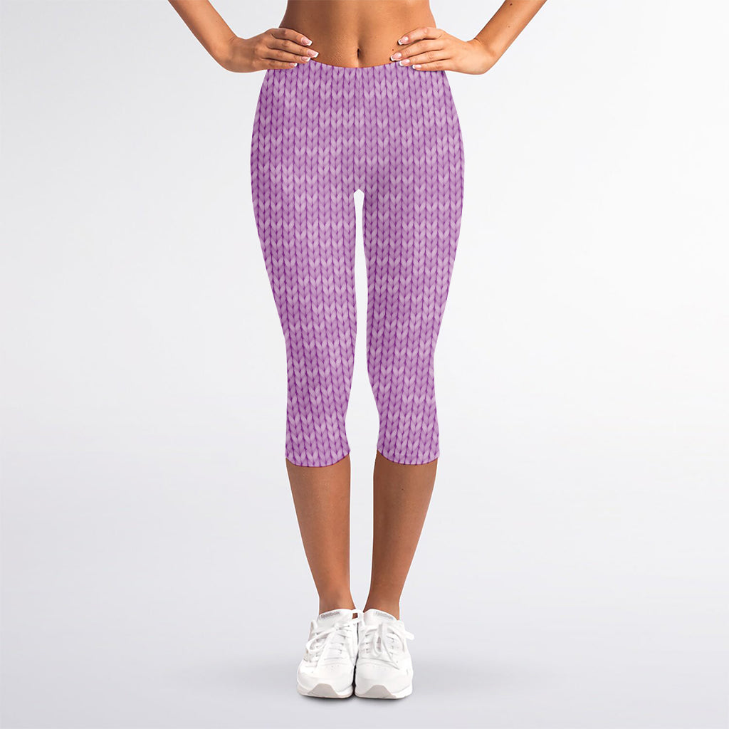 Violet Knitted Pattern Print Women's Capri Leggings