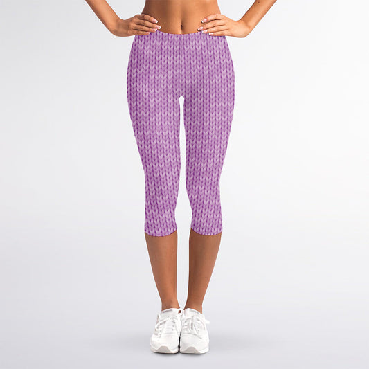 Violet Knitted Pattern Print Women's Capri Leggings