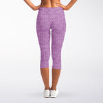 Violet Knitted Pattern Print Women's Capri Leggings