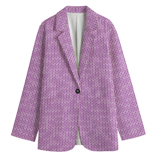 Violet Knitted Pattern Print Women's Cotton Blazer