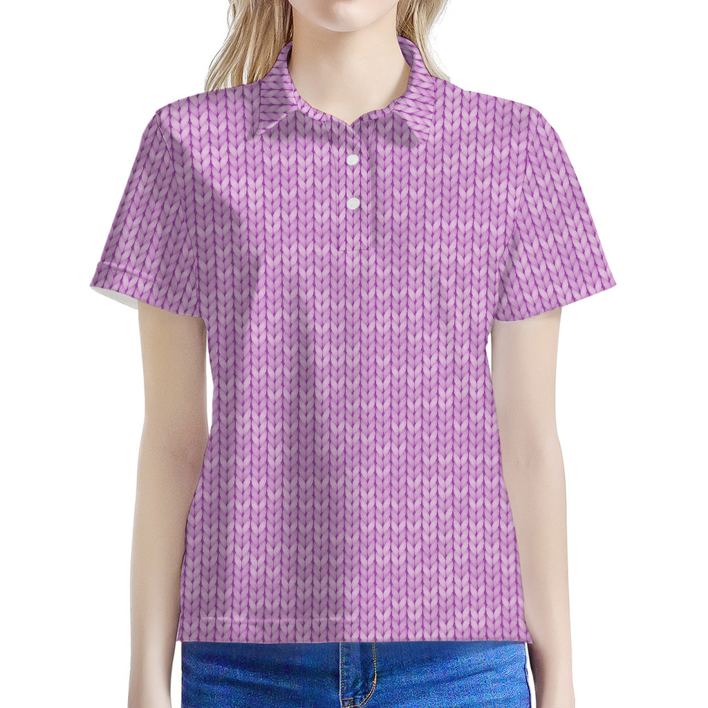 Violet Knitted Pattern Print Women's Polo Shirt