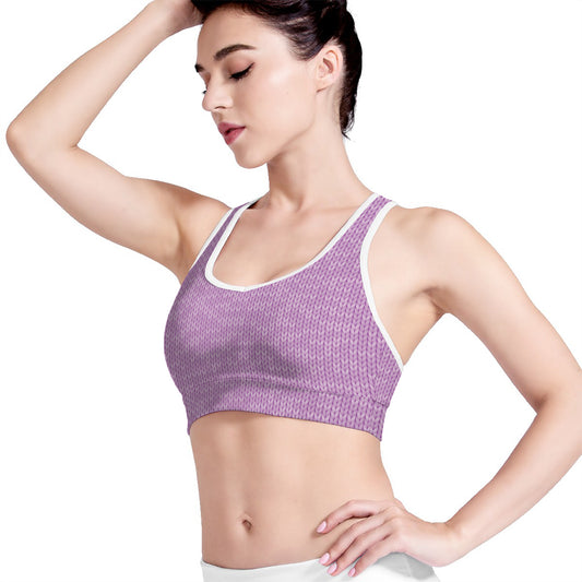 Violet Knitted Pattern Print Women's Sports Bra