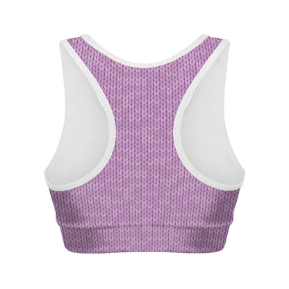 Violet Knitted Pattern Print Women's Sports Bra