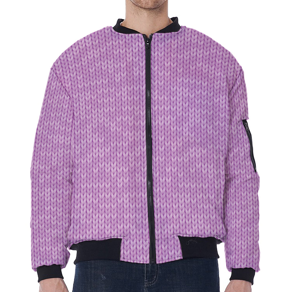 Violet Knitted Pattern Print Zip Sleeve Bomber Jacket