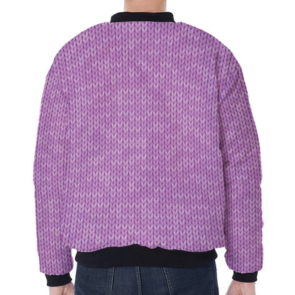 Violet Knitted Pattern Print Zip Sleeve Bomber Jacket