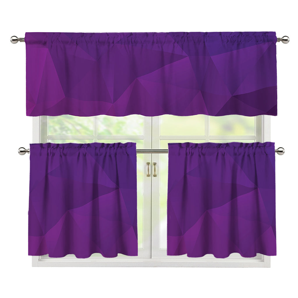 Violet Polygonal Geometric Print 3 Piece Kitchen Curtains